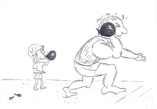 Cartoon: Kugelstoßer (medium) by heike gerber tagged sport,kugelstoßer,luftballon