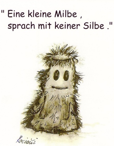 Cartoon: Eine kleine Milbe (medium) by KatrinKaciOui tagged milbe,bettgefährte,haustier,hausfreund,krabbeltier