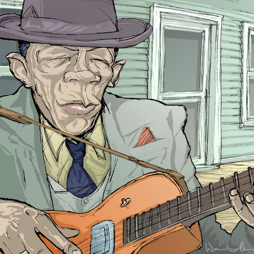 Cartoon: John Lee Hooker (medium) by wambolt tagged caricature,blues,legend