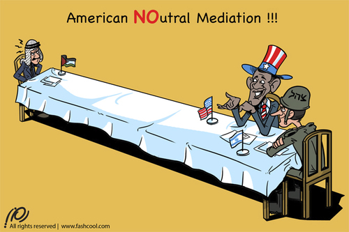 Cartoon: American NOutral Mediation !!! (medium) by ramzytaweel tagged neutral,peace,palestine,usa,israel