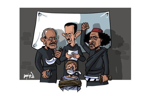 Cartoon: Kidnapping Freedome (medium) by ramzytaweel tagged syria,freedome,reform,bashar,yemen,ali,kaddafi