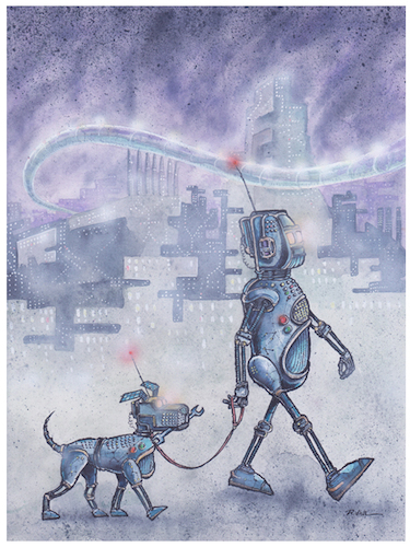 Cartoon: Human and dog in future  - Ridha (medium) by Ridha Ridha tagged human,and,dog,future,cartoon,book,ridha,1989