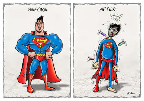 Cartoon: Superman and Drugs - Ridha (medium) by Ridha Ridha tagged superman,drugs,addiction,powerless