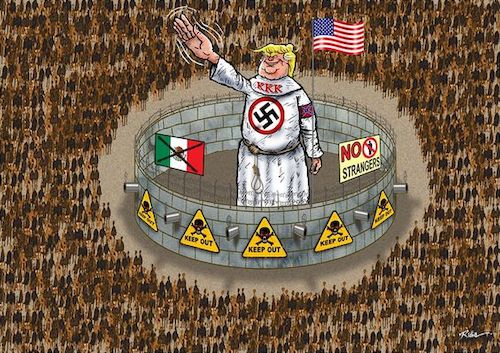Cartoon: Trumps wall with Mexicof (medium) by Ridha Ridha tagged ronald,traump,usa,wall,with,mexico,racism,hatred