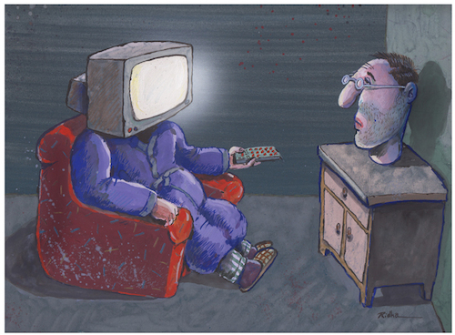 Cartoon: TV Addiction - Ridha H. Ridha (medium) by Ridha Ridha tagged addiction,television,health,damages,ridha