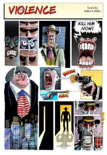 Cartoon: Violence in American Comics - R (medium) by Ridha Ridha tagged violence,murder,crime,usa,comics