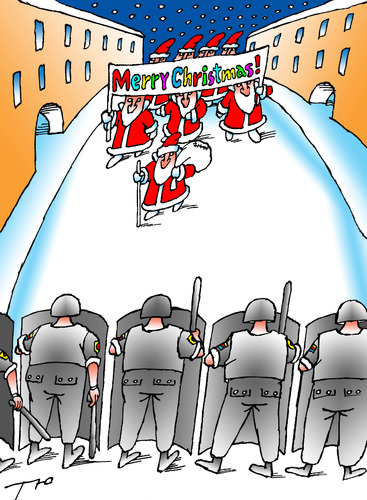 Cartoon: Breaking up of demonstration. (medium) by tunin-s tagged santas,demonstrate