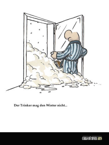 Cartoon: Der Trinker und der Winter (medium) by Carlo Büchner tagged arts,büchner,carlo,morgenmantel,bademantel,whiskey,nicht,mag,aversion,schnee,winter,trinker,der
