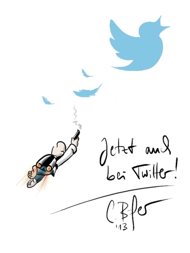 Cartoon: NEU Twitter Account (medium) by Carlo Büchner tagged follow,zeichnung,humor,cartoon,ray,news,arts,büchner,carlo,twitter