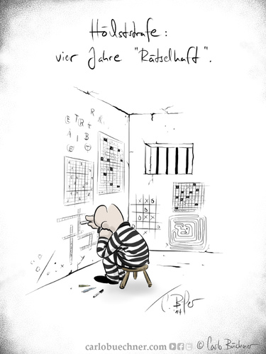 Cartoon: Rätselhaft (medium) by Carlo Büchner tagged gefängnis,rätsel,kalauer,gag,humor,sträfling,knast,prison,zelle,riddle,carlo,büchner,arts,2014