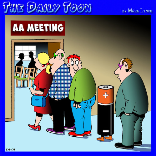 Cartoon: AA Meeting (medium) by toons tagged batteries,aa,meetings,alcoholics,substance,addictions,batteries,aa,meetings,alcoholics,substance,addictions