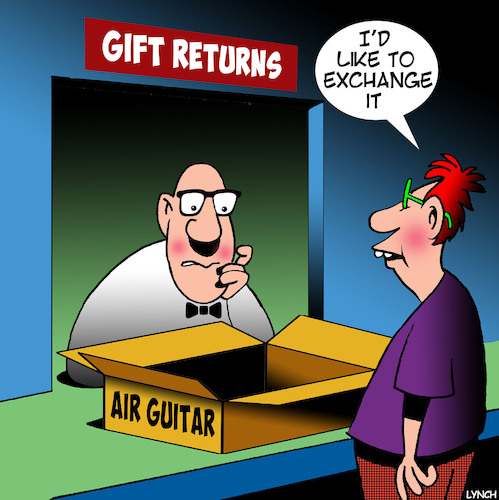 Cartoon: Air guitar (medium) by toons tagged air,guitar,musical,instrument,gift,returns,retail,air,guitar,musical,instrument,gift,returns,retail