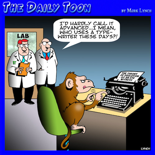 Cartoon: Animal research (medium) by toons tagged monkeys,typewriters,animal,experiments,typing,antiques,apes,evolution,monkeys,typewriters,animal,experiments,typing,antiques,apes,evolution