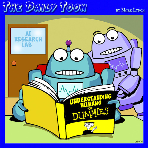 Cartoon: Artificial intelligence (medium) by toons tagged robots,ai,book,for,dummies,instruction,manual,robots,ai,book,for,dummies,instruction,manual