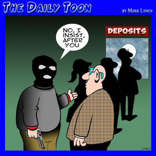 Cartoon: Bank robber (medium) by toons tagged queues,bank,robber,ski,mask,armed,robbery,banks,queues,bank,robber,ski,mask,armed,robbery,banks