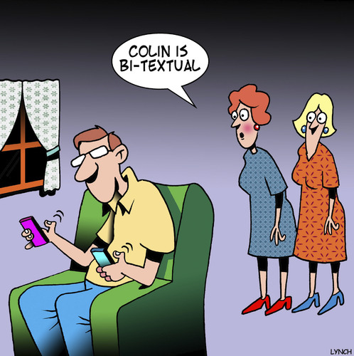 Cartoon: Bitextual (medium) by toons tagged bisexual,texting,smart,phones,iphone,sms,messaging,sexting,bisexual,texting,smart,phones,iphone,sms,messaging,sexting