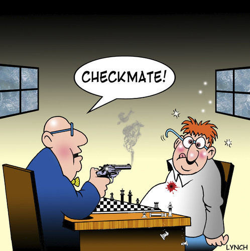 Cartoon: checkmate (medium) by toons tagged chess,games,checkmate,guns,pistols