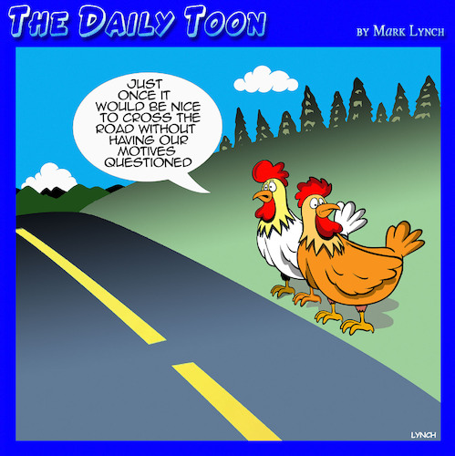 Cartoon: Chicken crossing the road (medium) by toons tagged riddles,chicken,cross,the,road,motives,riddles,chicken,cross,the,road,motives