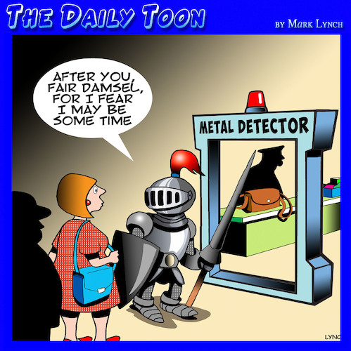 Cartoon: chivalry (medium) by toons tagged knights,medieval,metal,detector,airport,security,knights,medieval,metal,detector,airport,security
