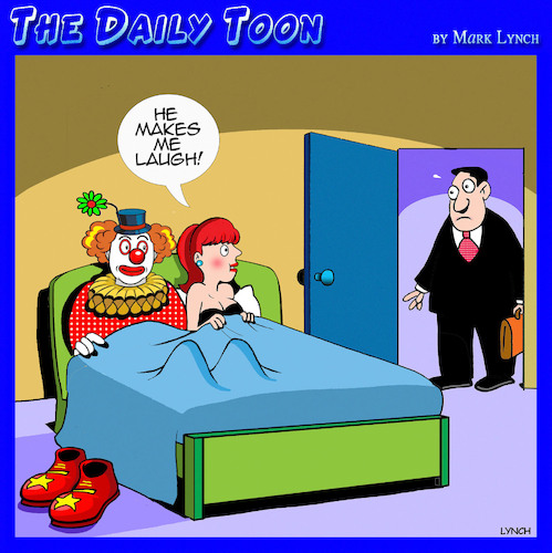 Cartoon: Clown Capers (medium) by toons tagged infidelity,clown,lover,humor,in,bed,infidelity,clown,lover,humor,in,bed