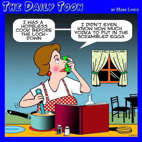 Cartoon: Cooking lessons (medium) by toons tagged cooking,quarantine,covid,19,vodka,cooking,quarantine,covid,19,vodka