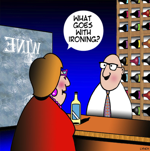 Cartoon: Correct wine to drink (medium) by toons tagged wine,sales,ironing,what,to,drink,with,food,wine,sales,ironing,what,to,drink,with,food