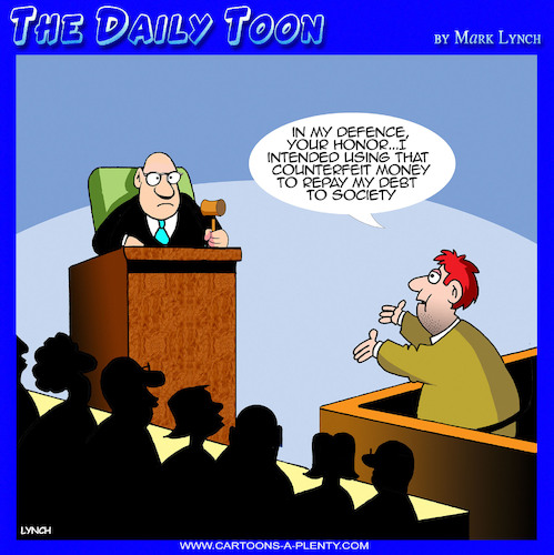 Cartoon: Counterfeiter (medium) by toons tagged counterfeit,money,debt,to,society,prisoners,judges,on,trial,crime,counterfeit,money,debt,to,society,prisoners,judges,on,trial,crime