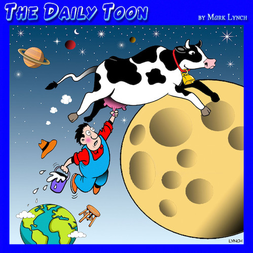 Cartoon: Cow over the moon (medium) by toons tagged fairy,tales,cow,jumps,over,the,moon,farmer,milking,fairy,tales,cow,jumps,over,the,moon,farmer,milking