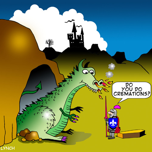 Cartoon: cremation (medium) by toons tagged cremation,funerals,death,dragons,knights,medievil