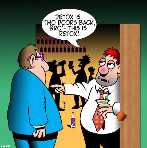 Cartoon: Detox clinic (medium) by toons tagged detox,drying,out,alcoholics,retox,re,hydrate,drunks,detox,drying,out,alcoholics,retox,re,hydrate,drunks