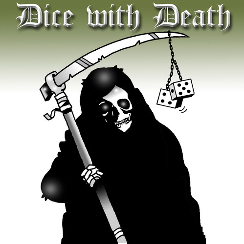 Cartoon: dice with death (medium) by toons tagged dice,death,apocolypse,horsemen,afterlife,sayings,grim,reaper,luck,craps,games,chance