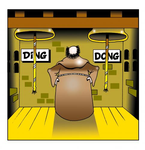 Cartoon: ding dong (medium) by toons tagged bell,ringers,bells,chapel,church,cathedral,mass,ding,dong,monks