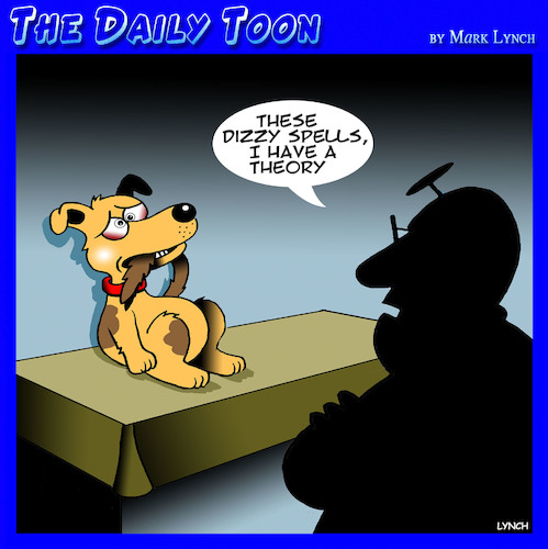 Cartoon: Dog chases tail (medium) by toons tagged dogs,vet,dizzy,spells,chasing,own,tail,animals,dogs,vet,dizzy,spells,chasing,own,tail,animals