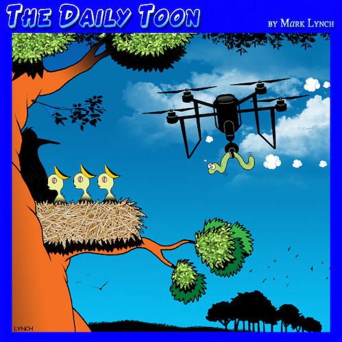 Cartoon: Drones (medium) by toons tagged drones,feeding,birds,worms,mothers,technology,uber,amazon,drones,feeding,birds,worms,mothers,technology,uber,amazon
