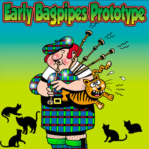 Cartoon: Early Bagpipes Prototype (medium) by toons tagged bagpipes,scotland,cats,animals,musical,instrument,music,felines,wind,highlands