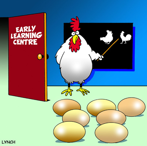 Cartoon: early learning (medium) by toons tagged kindrgarten,pre,school,early,learning,chickens,eggs