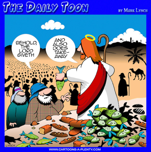 Cartoon: Early Uber eats (medium) by toons tagged sermon,on,the,mount,loaves,and,fishes,sermon,on,the,mount,loaves,and,fishes
