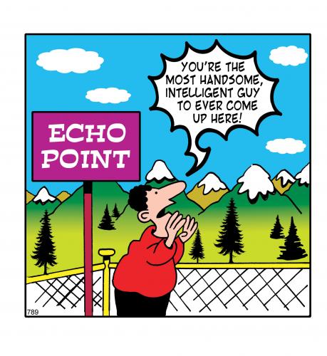 Cartoon: echo point (medium) by toons tagged echo,handsome,mountains,wilderness,vain,vanity