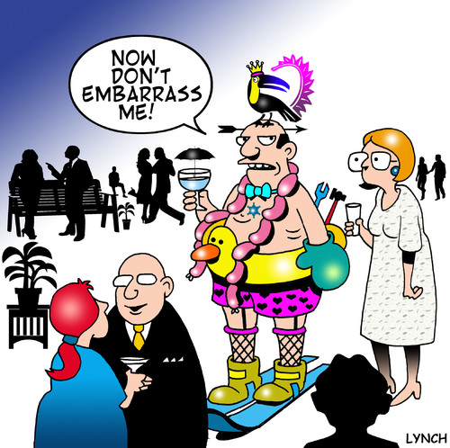 Cartoon: embarrass me (medium) by toons tagged embarrassment,shame,party,stupid,rubber,duck,cocktail,drinks,alcohol,relationships,marriage,dancing,bars,pubs