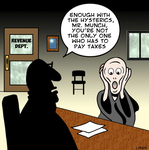 Cartoon: Everybody pays taxes (medium) by toons tagged the,scream,taxes,irs,tantrums