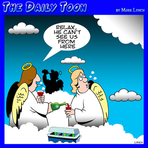 Cartoon: Fallen Angels (medium) by toons tagged angels,smoking,drinking,angels,smoking,drinking