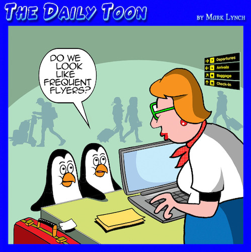 Cartoon: Frequent flyers (medium) by toons tagged penguins,frequent,flyer,points,airline,check,in,airports,penguins,frequent,flyer,points,airline,check,in,airports