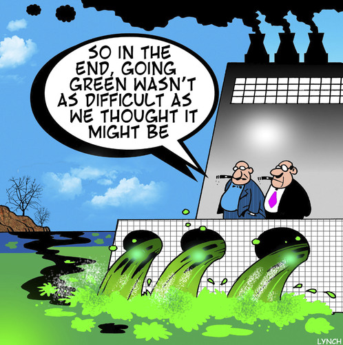 Cartoon: Going green (medium) by toons tagged environment,pollution,co2,big,business,industrial,carbon,footprint,global,warming,environment,pollution,co2,big,business,industrial,carbon,footprint,global,warming