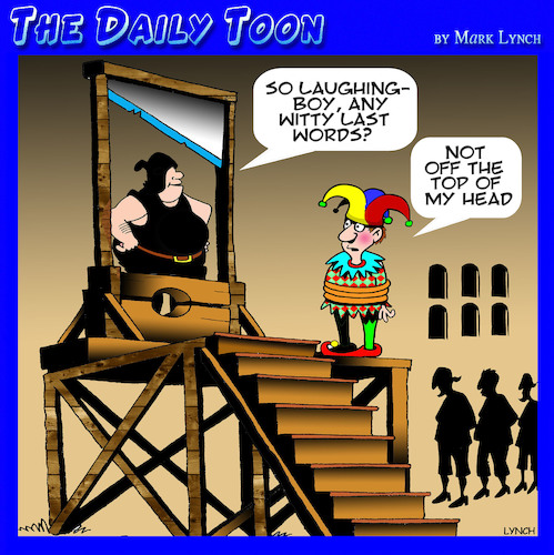 Cartoon: Guillotine (medium) by toons tagged court,jester,beheaded,guillotine,witty,comments,last,words,court,jester,beheaded,guillotine,witty,comments,last,words