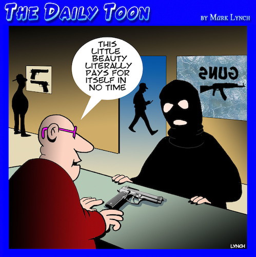 Cartoon: Gun sales (medium) by toons tagged pistols,sidearms,gun,salesman,pay,for,itself,criminal,pistols,sidearms,gun,salesman,pay,for,itself,criminal