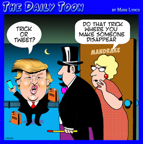 Cartoon: Halloween (medium) by toons tagged trump,tweets,magician,trick,or,treat,trump,tweets,magician,trick,or,treat