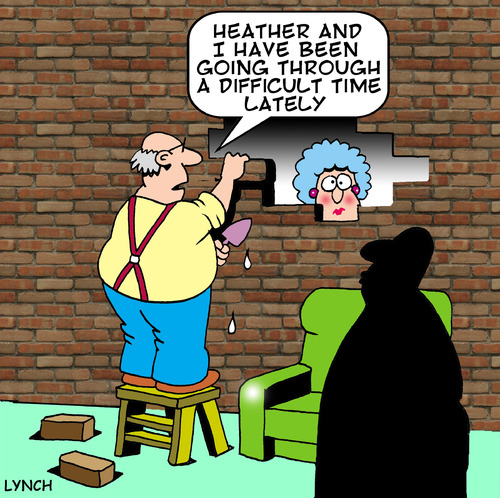 Cartoon: Heather and I (medium) by toons tagged marriage,argue,relationships,bricked,in,love,divorce,heather,bricks,cement,bricklayer