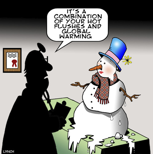 Cartoon: Hot flushes (medium) by toons tagged menopause,global,warming,snowman,hot,flushes,doctors,and,patients,menopause,global,warming,snowman,hot,flushes,doctors,and,patients