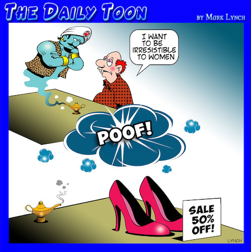Cartoon: Irresistible (medium) by toons tagged romeo,new,shoes,genie,and,the,lamp,wishing,lothario,wishful,thinking,ladies,sale,items,shoe,romeo,new,shoes,genie,and,the,lamp,wishing,lothario,wishful,thinking,ladies,sale,items,shoe