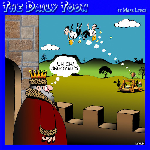 Cartoon: Jehovahs witnesses (medium) by toons tagged jehovahs,mormans,medieval,times,jehovahs,mormans,medieval,times